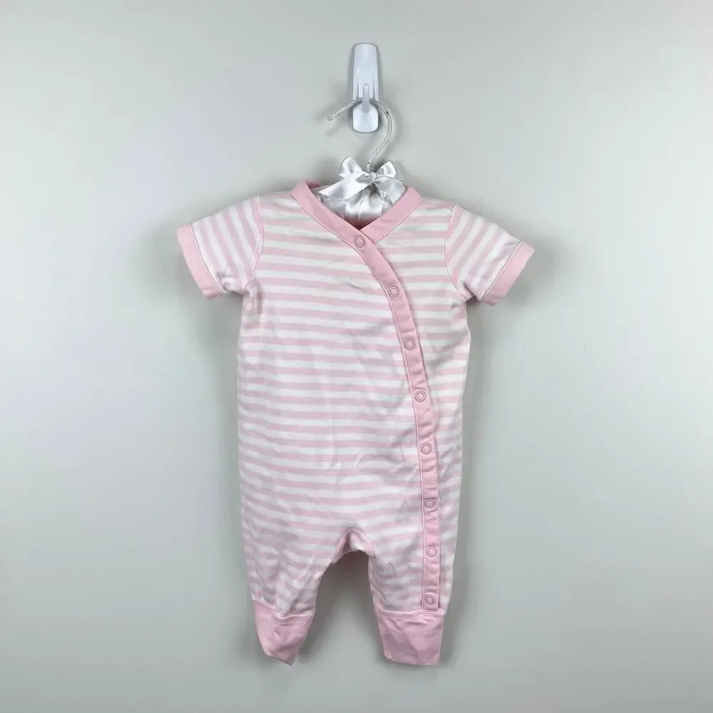 Hanna Andersson It's a Snap Romper Organic Pima Cotton Pink Stripe Newborn